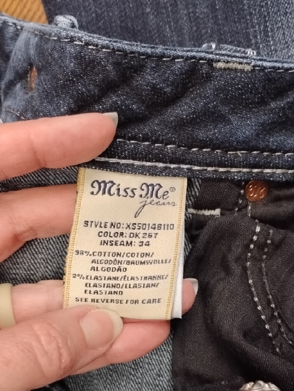 Miss Me Indigo Bootcut Jeans with White Stitching, Sz 30 - Picture 6 of 12